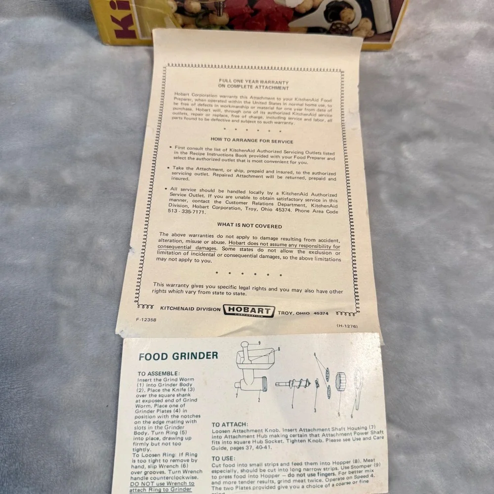 Vintage KitchenAid Hobart FG-A Food Grinder Attachment Boxed Parts/Repair
